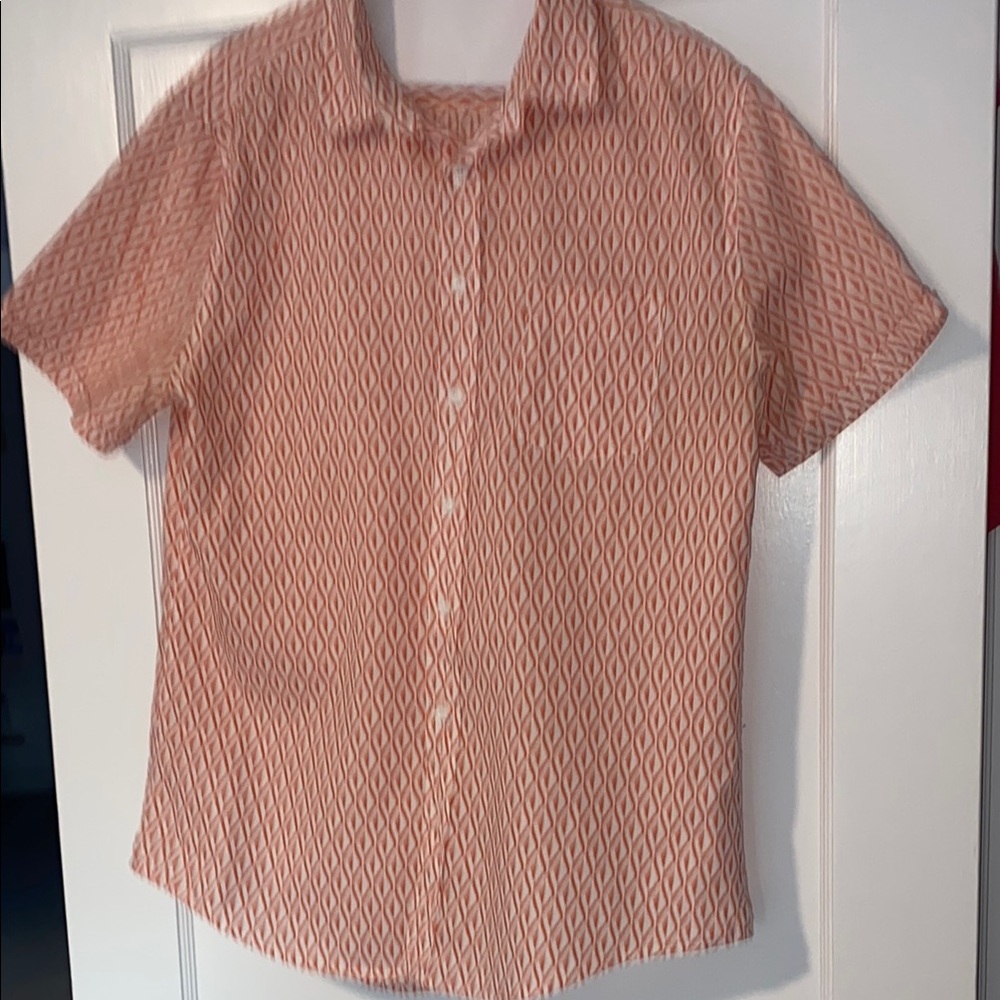 Onia Orange and White Patterned linen and cotton Shirt men’s medium. EEUC